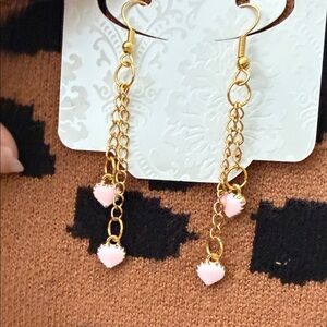 Gold and Pink Dangle Earrings